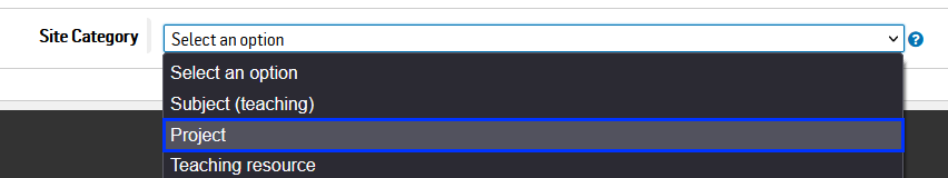 LPMS - Site Category Dropdown Menu - Project
